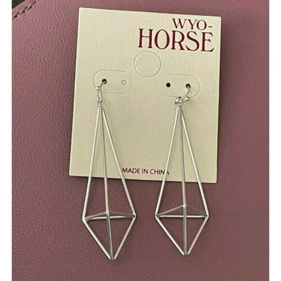 Wyo-Horse Silver-Tone Geometric Cone Shape Drop Earrings - Picture 3 of 3
